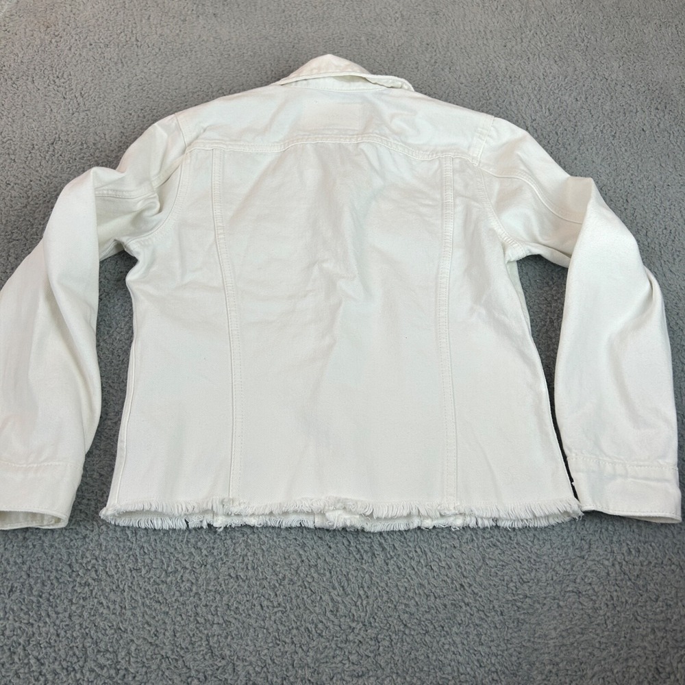 Lucky Brand Jacket Women Small Petite White The Tomboy Trucker Fringe Hem - Picture 12 of 16